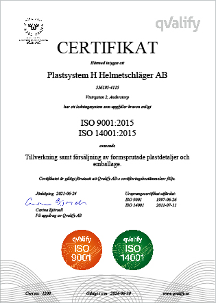Certifikat Plastsystem i Anderstorp