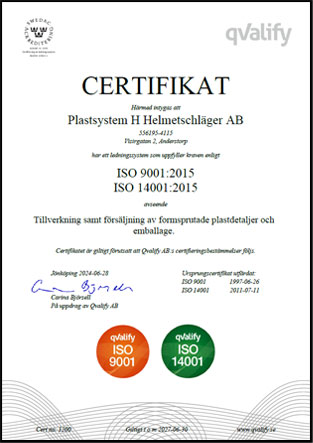 Certifikat - Plastsystem H Helmetschläger AB